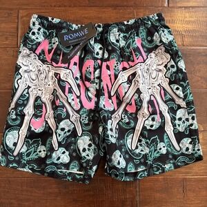 Romwe Swim Shots Skeleton Hand Element Print Quick Drying Unlined Size Large NWT